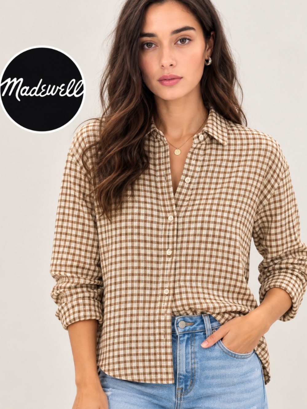 Madewell Crinkle Slim Button-Up Shirt in Neutral Plaid